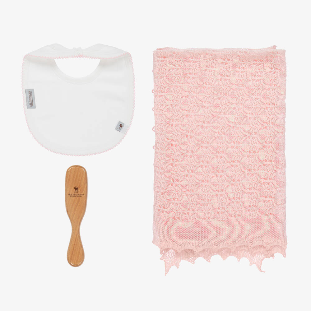 G.H.Hurt & Son-Girls Pink Knit Shawl and Bib Set | Childrensalon Outlet