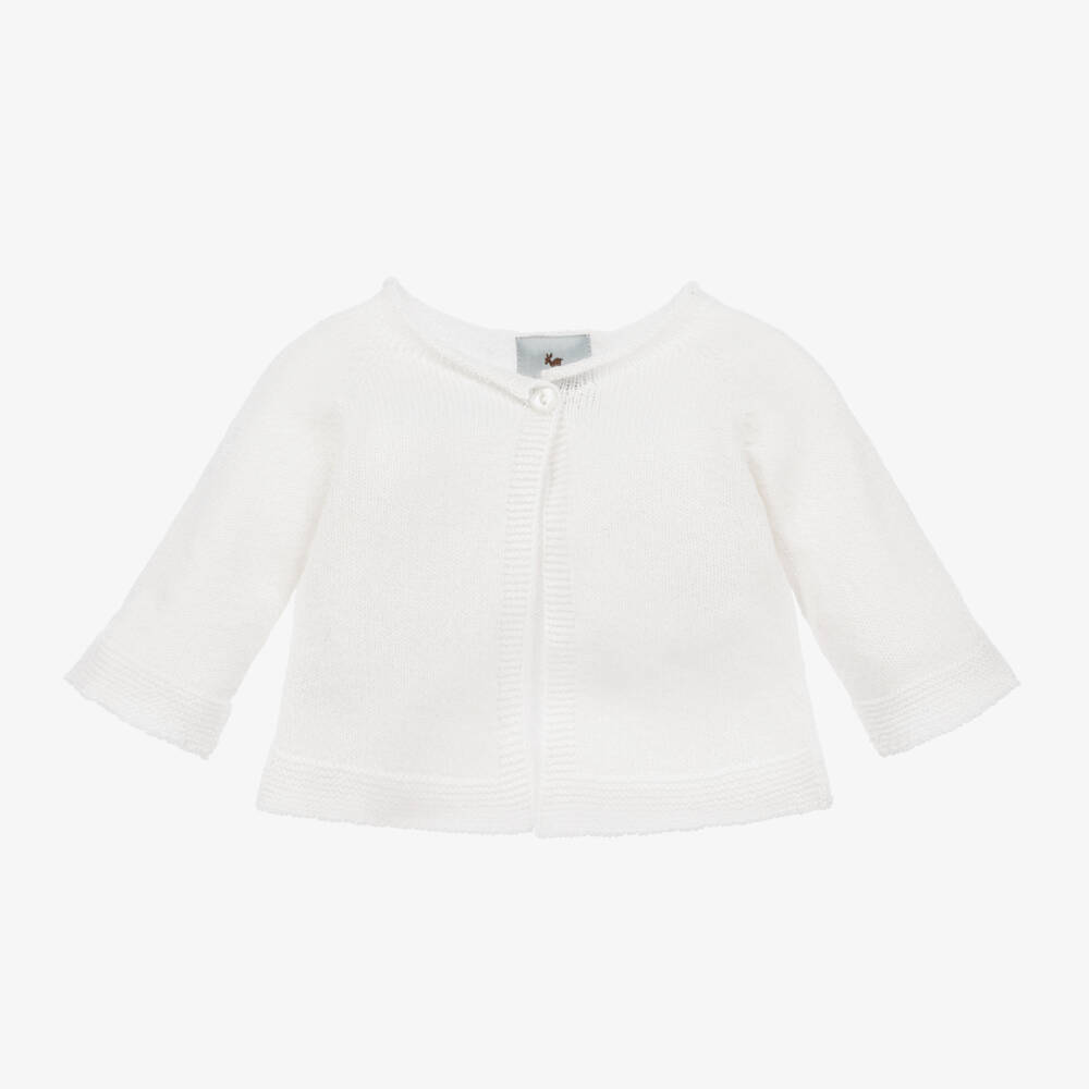G.H.Hurt & Son-White Cashmere Knitted Baby Cardigan | Childrensalon Outlet