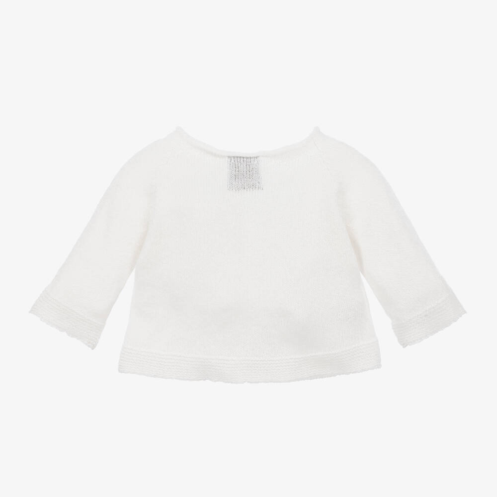 G.H.Hurt & Son-White Cashmere Knitted Baby Cardigan | Childrensalon Outlet