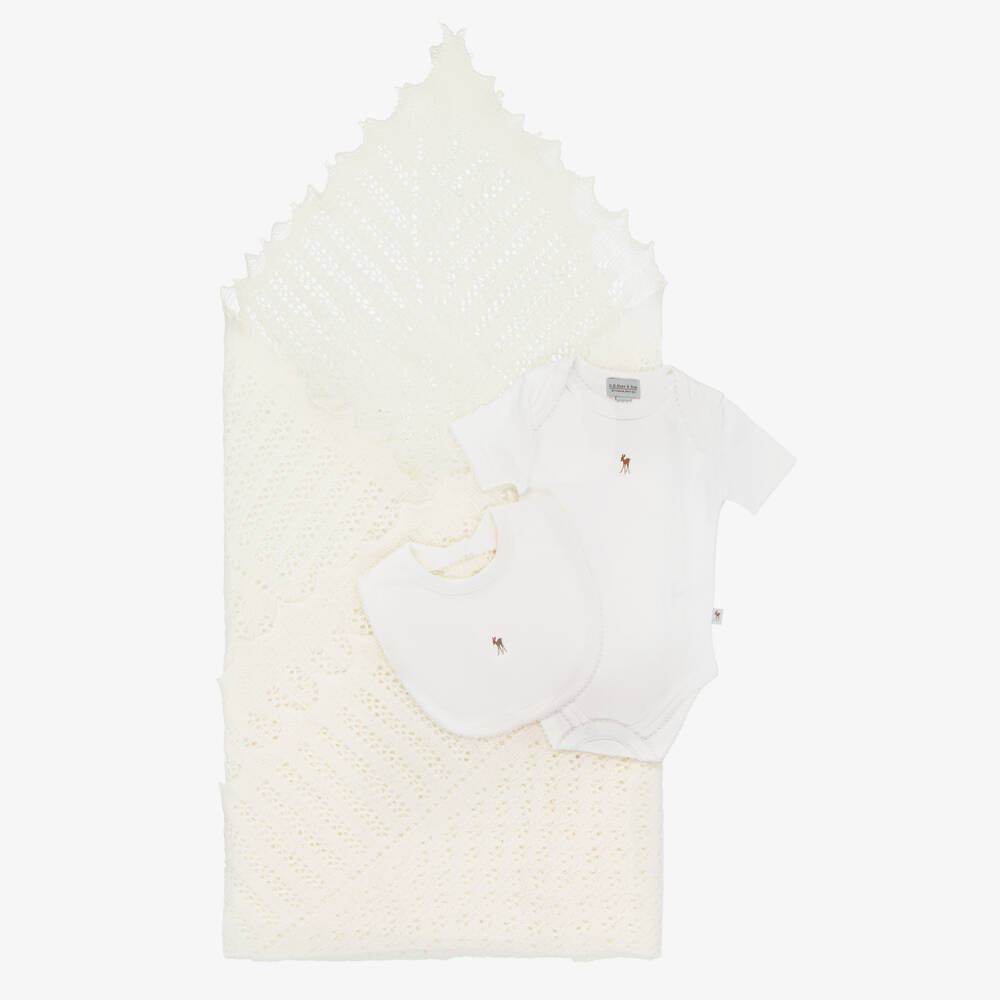 G.H.Hurt & Son-White & Ivory Welcome Baby Gift Set | Childrensalon Outlet