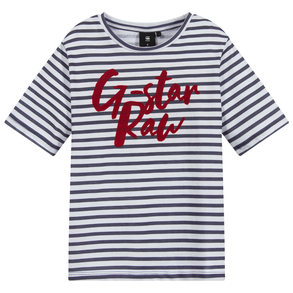 G-Star Raw - Girls White & Blue T-Shirt | Childrensalon