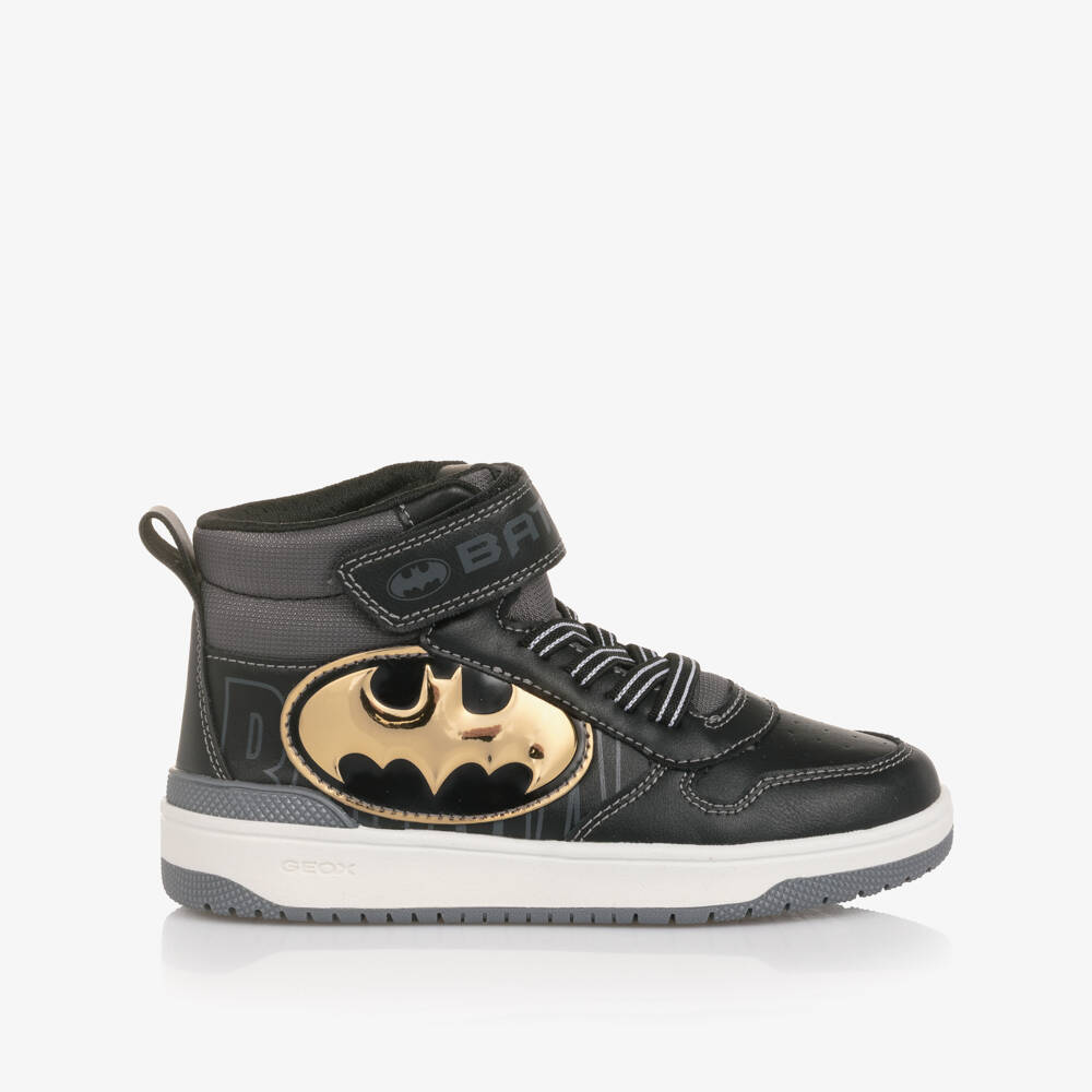 Geox-Boys Black Faux Leather Batman Hi-Top Trainers | Childrensalon Outlet