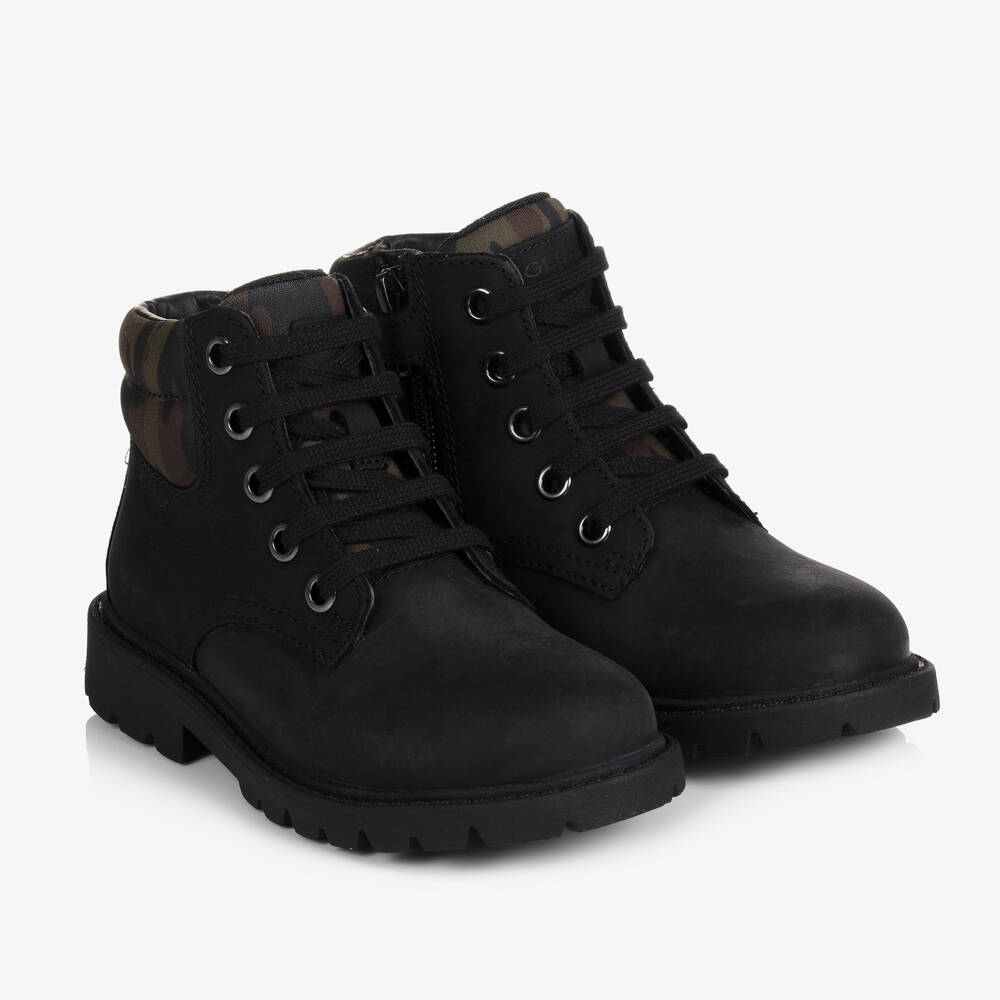 Geox - Boots noires en cuir garçon | Childrensalon