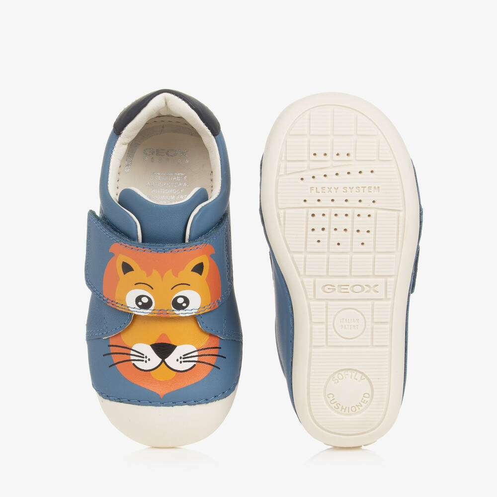 جيوكس-حذاء بشريط لاصق جلد لون أزرق لبدء المشي | Childrensalon Outlet