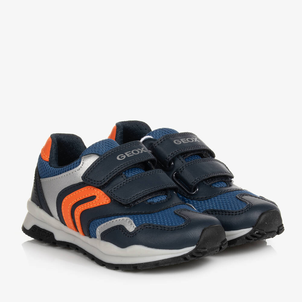 Geox - Boys Blue & Orange Mesh Velcro Trainers | Childrensalon