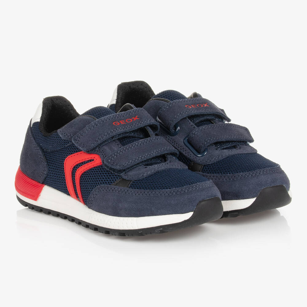 Geox - Boys Blue & Red Leather Suede Trainers  | Childrensalon