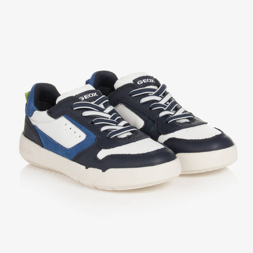 Geox - Boys Blue & White Leather Trainers | Childrensalon