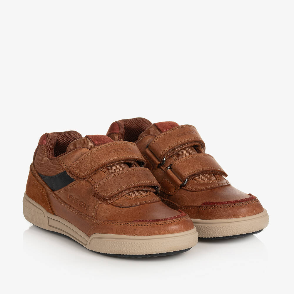 Geox - Boys Brown Leather Velcro Trainers | Childrensalon