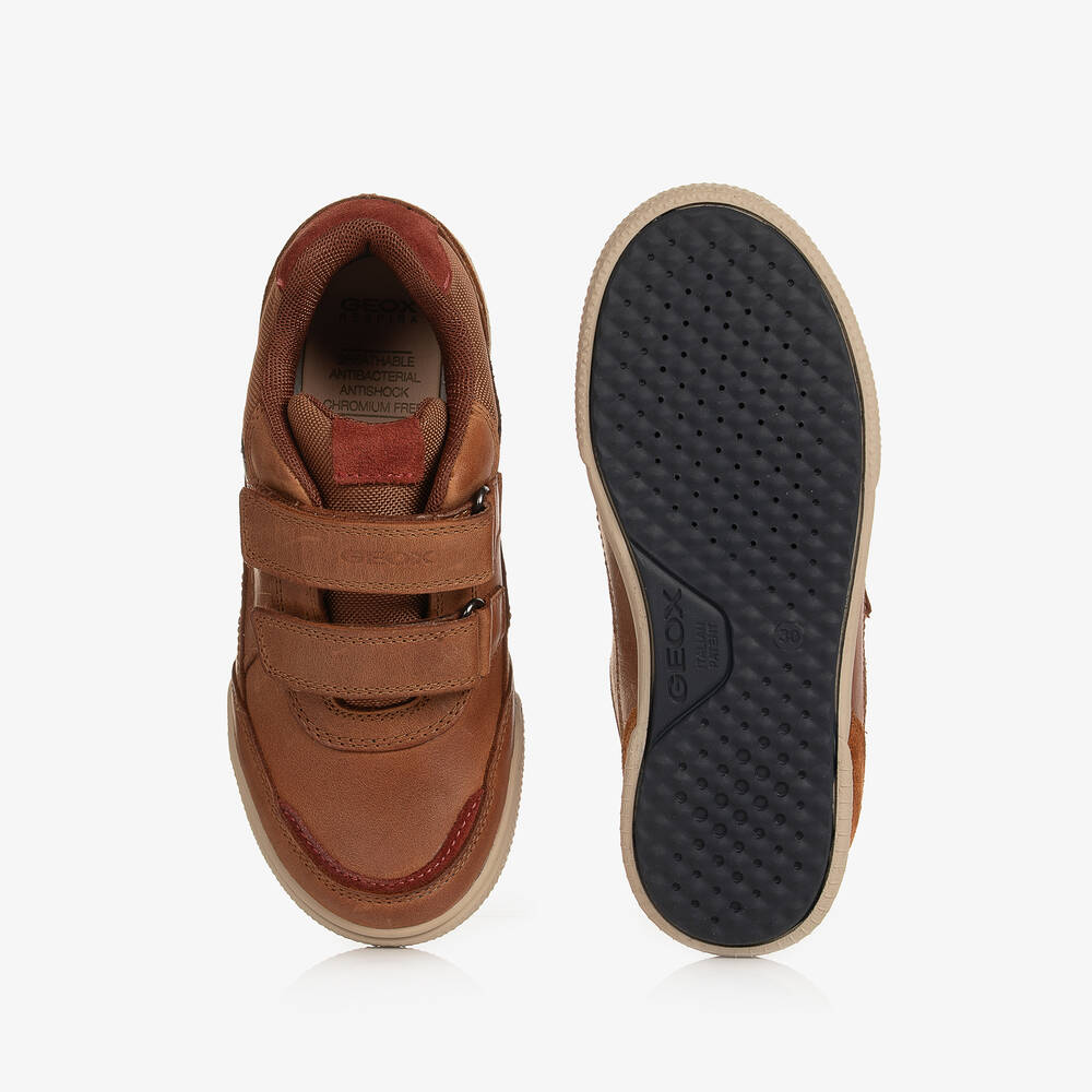 Geox-Коричневые кожаные кроссовки на липучке | Childrensalon Outlet