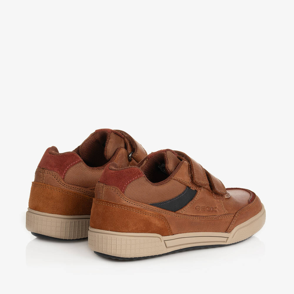 Geox-Коричневые кожаные кроссовки на липучке | Childrensalon Outlet
