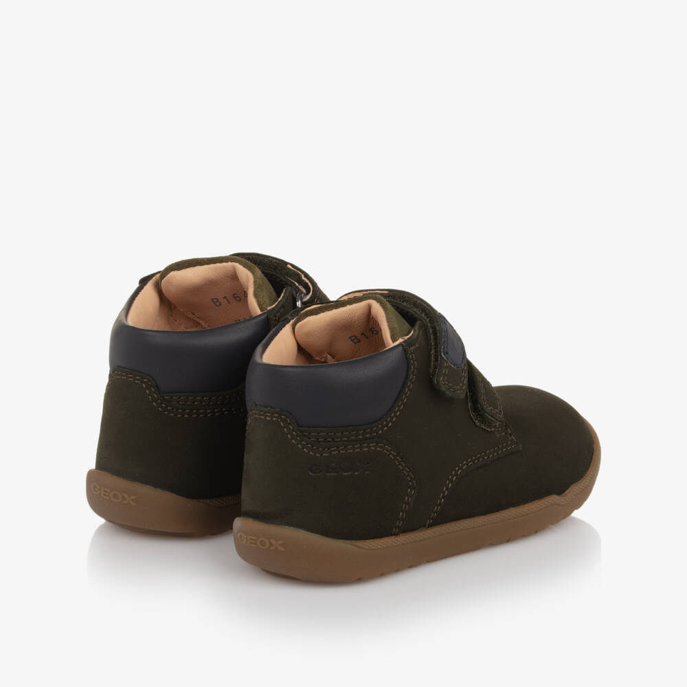 Geox-Boys Dark Green Leather Velcro First Walker Shoes | Childrensalon Outlet