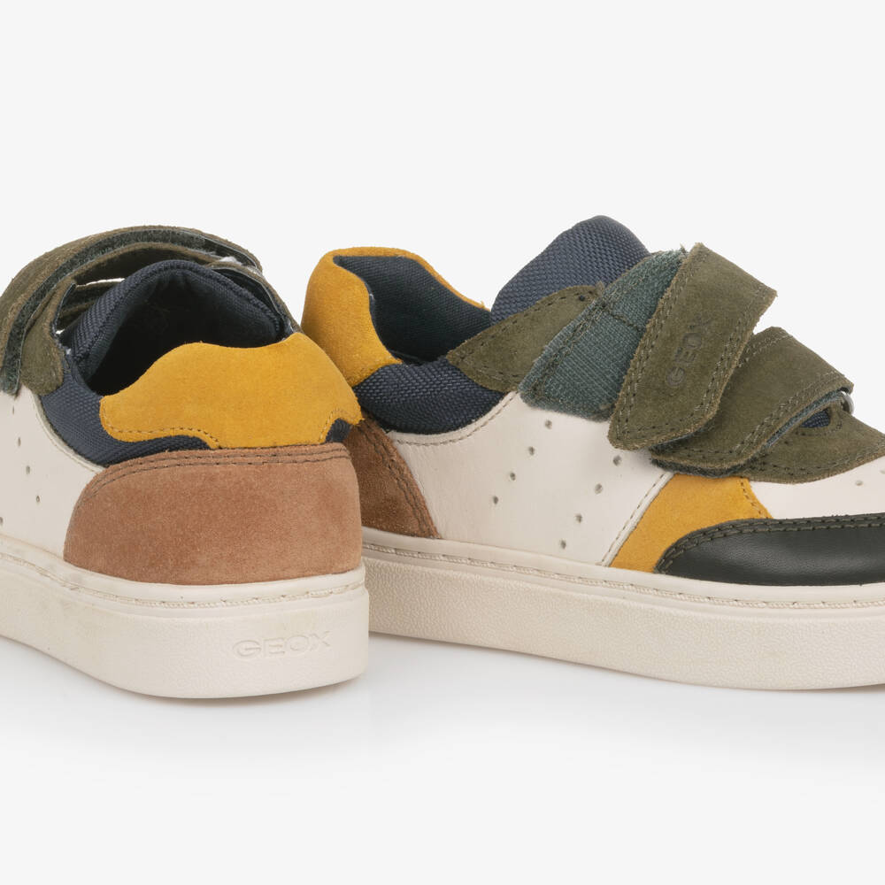 Geox-Boys Ivory Leather Colourblock Trainers | Childrensalon Outlet