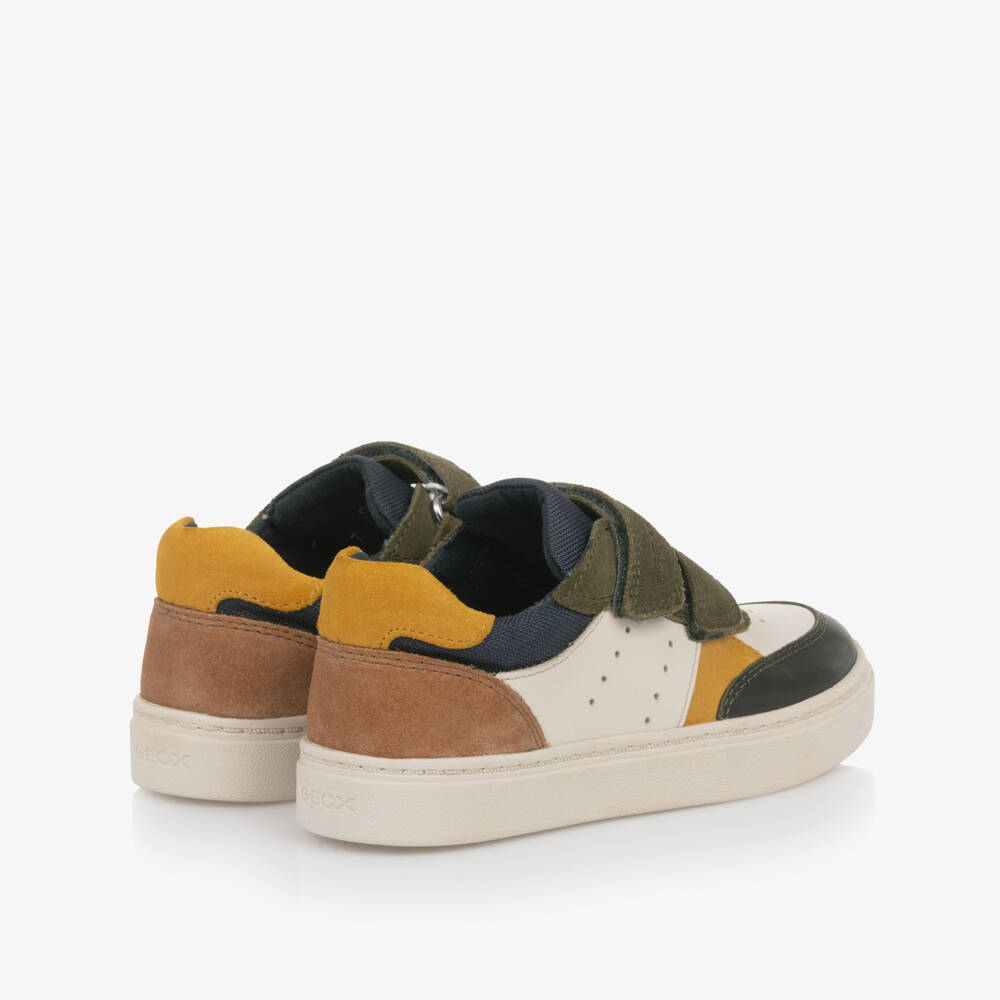 Geox-Boys Ivory Leather Colourblock Trainers | Childrensalon Outlet