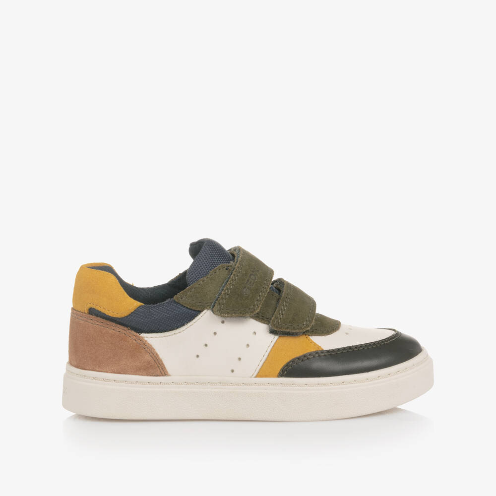 Geox-Boys Ivory Leather Colourblock Trainers | Childrensalon Outlet