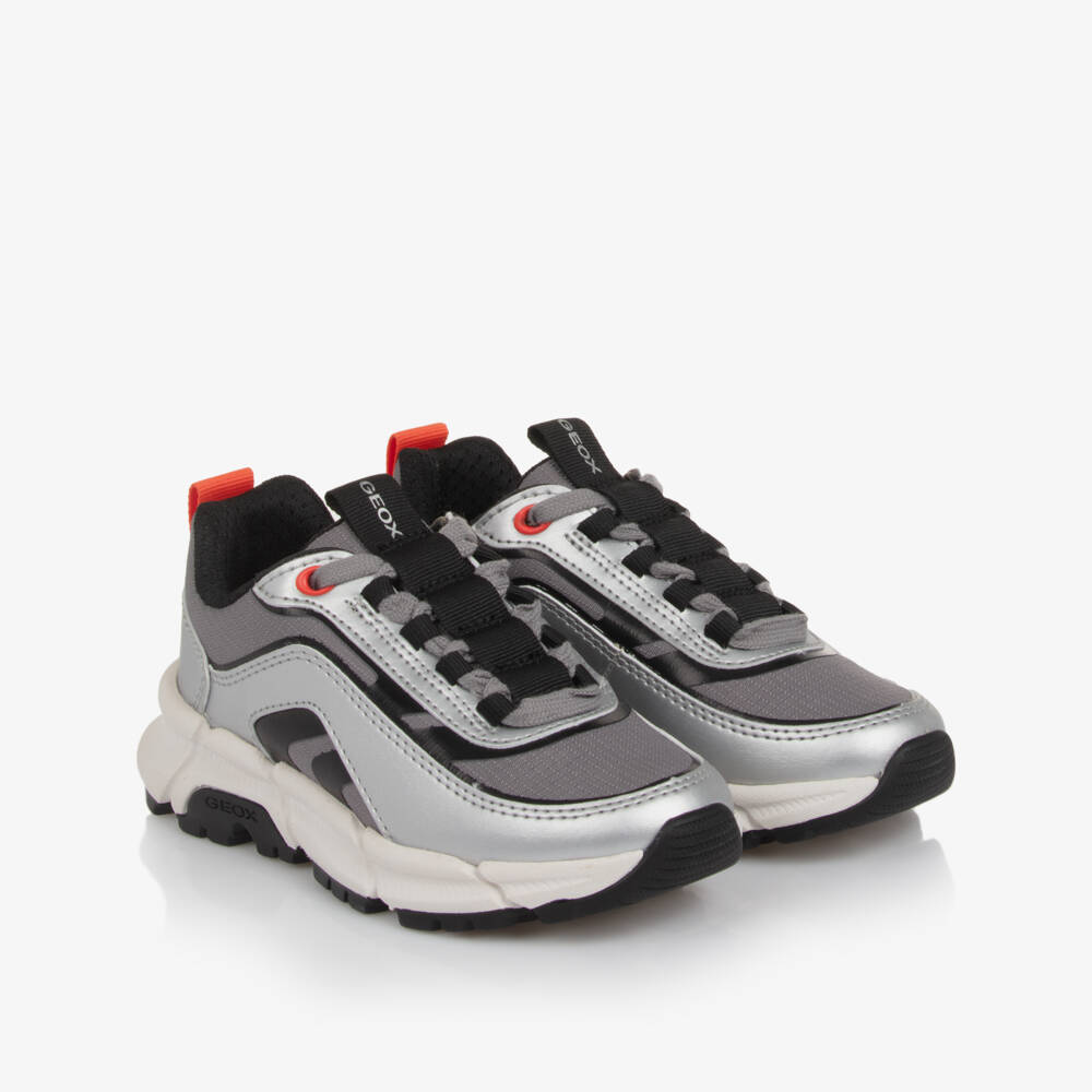 Geox-Boys Metallic Silver Trainers | Childrensalon Outlet