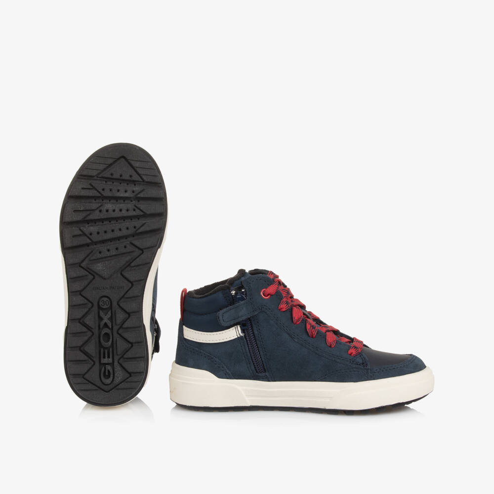 Geox-Boys Navy and Red High-Top Trainers | Childrensalon Outlet