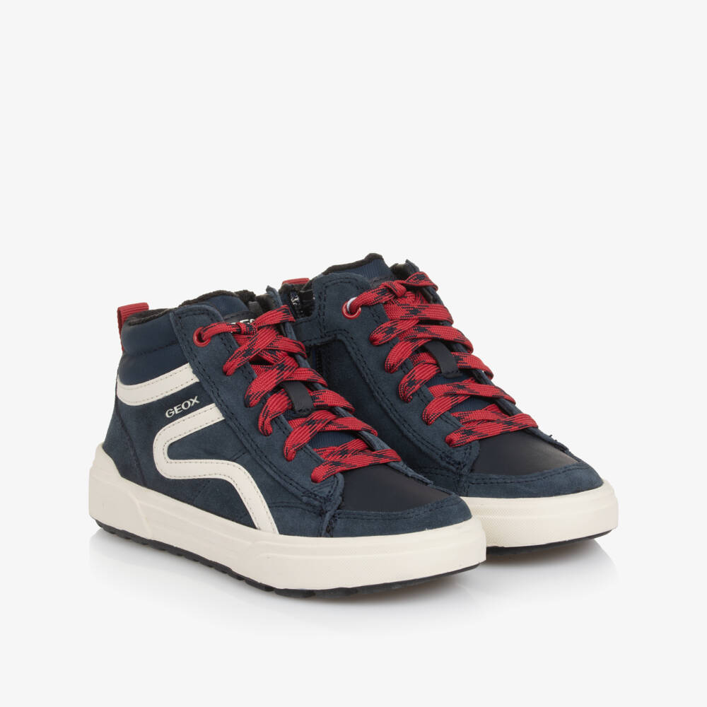 Geox-Boys Navy and Red High-Top Trainers | Childrensalon Outlet