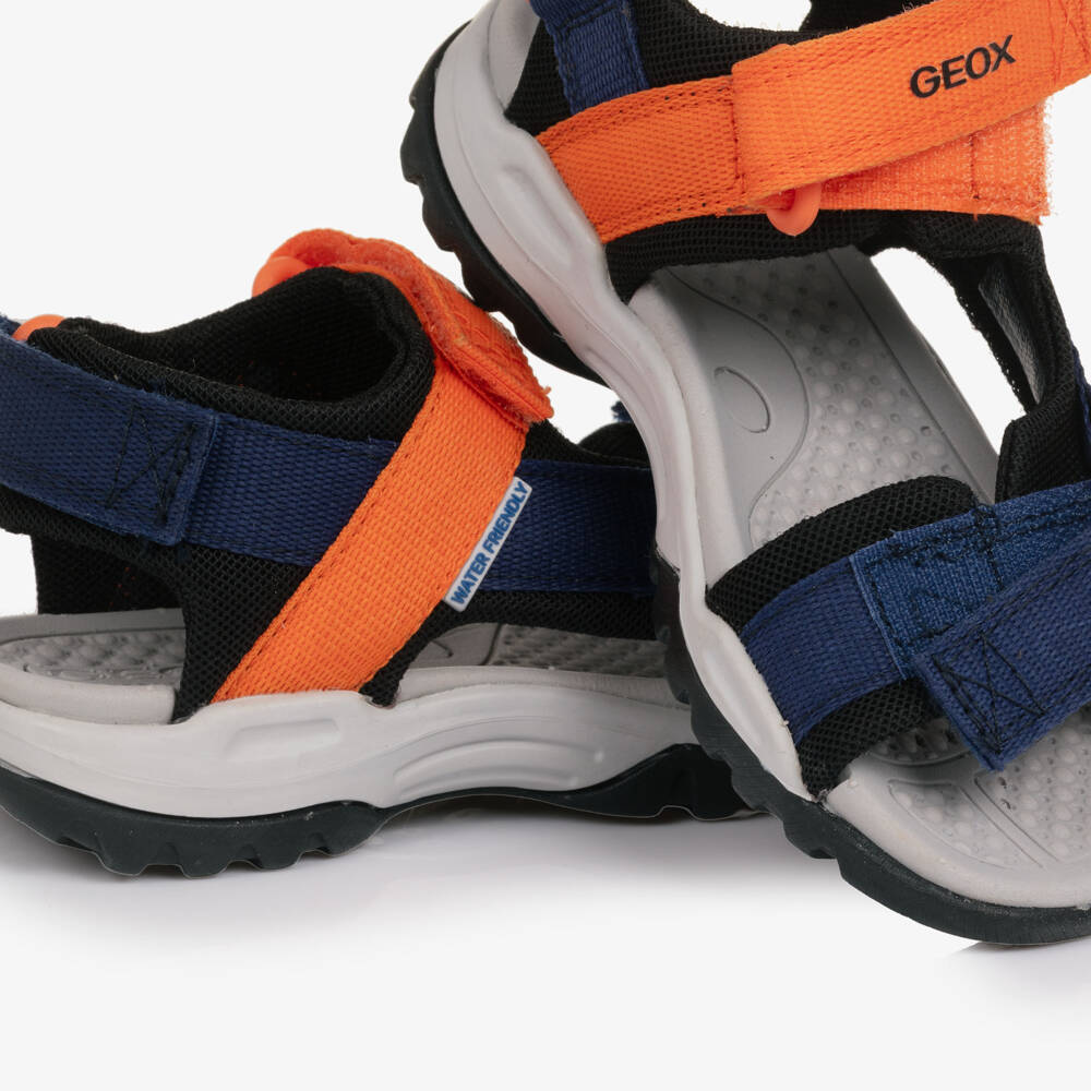 Geox-Boys Navy Blue & Bright Orange Textile Sandals | Childrensalon Outlet
