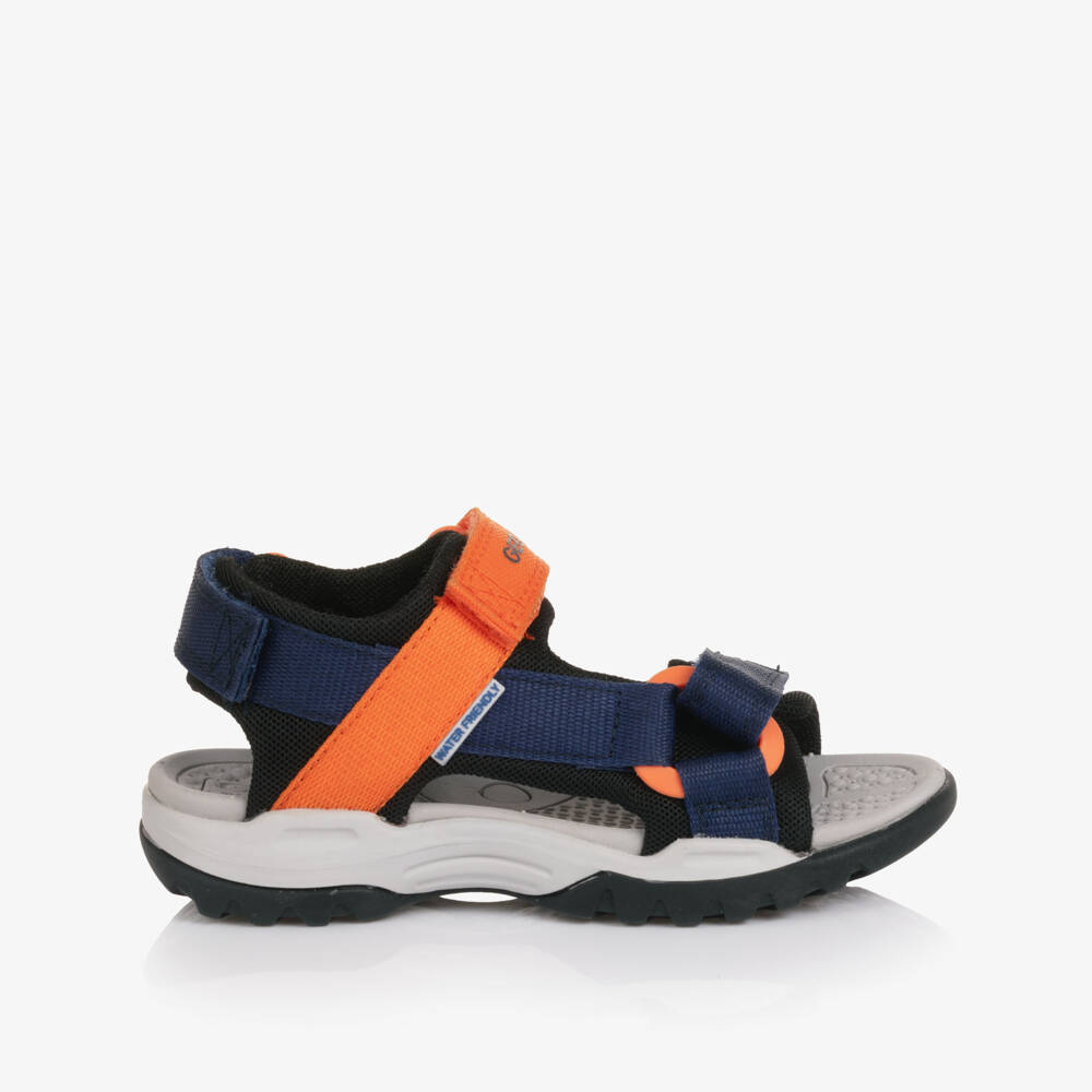 Geox-Boys Navy Blue & Bright Orange Textile Sandals | Childrensalon Outlet