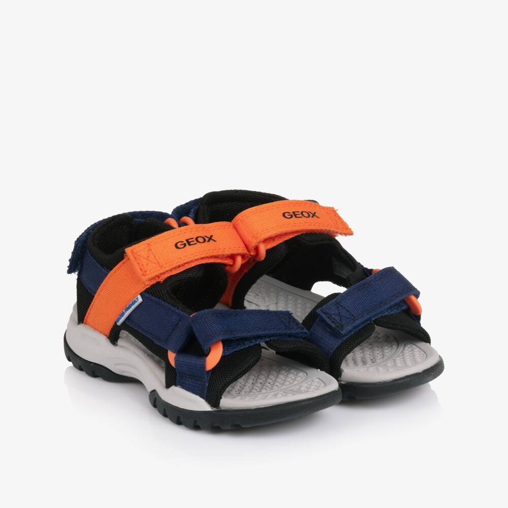 Geox-Boys Navy Blue & Bright Orange Textile Sandals | Childrensalon Outlet