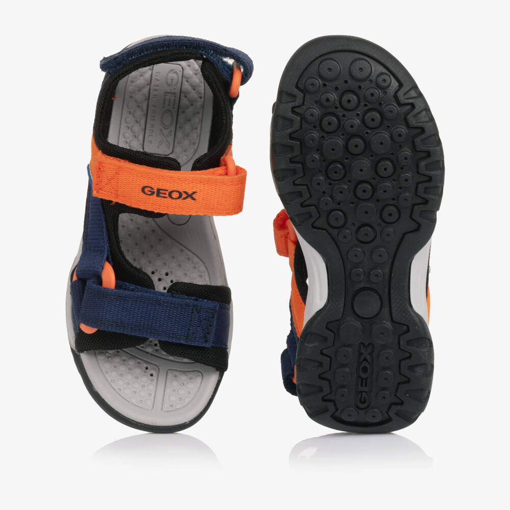 Geox-Boys Navy Blue & Bright Orange Textile Sandals | Childrensalon Outlet