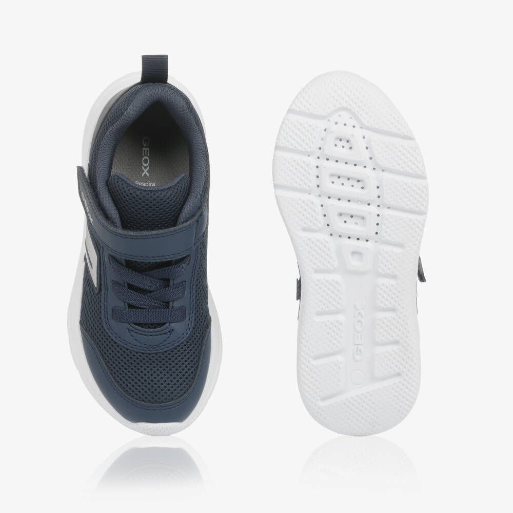 Geox-Boys Navy Blue Faux Leather & Mesh Trainers | Childrensalon Outlet