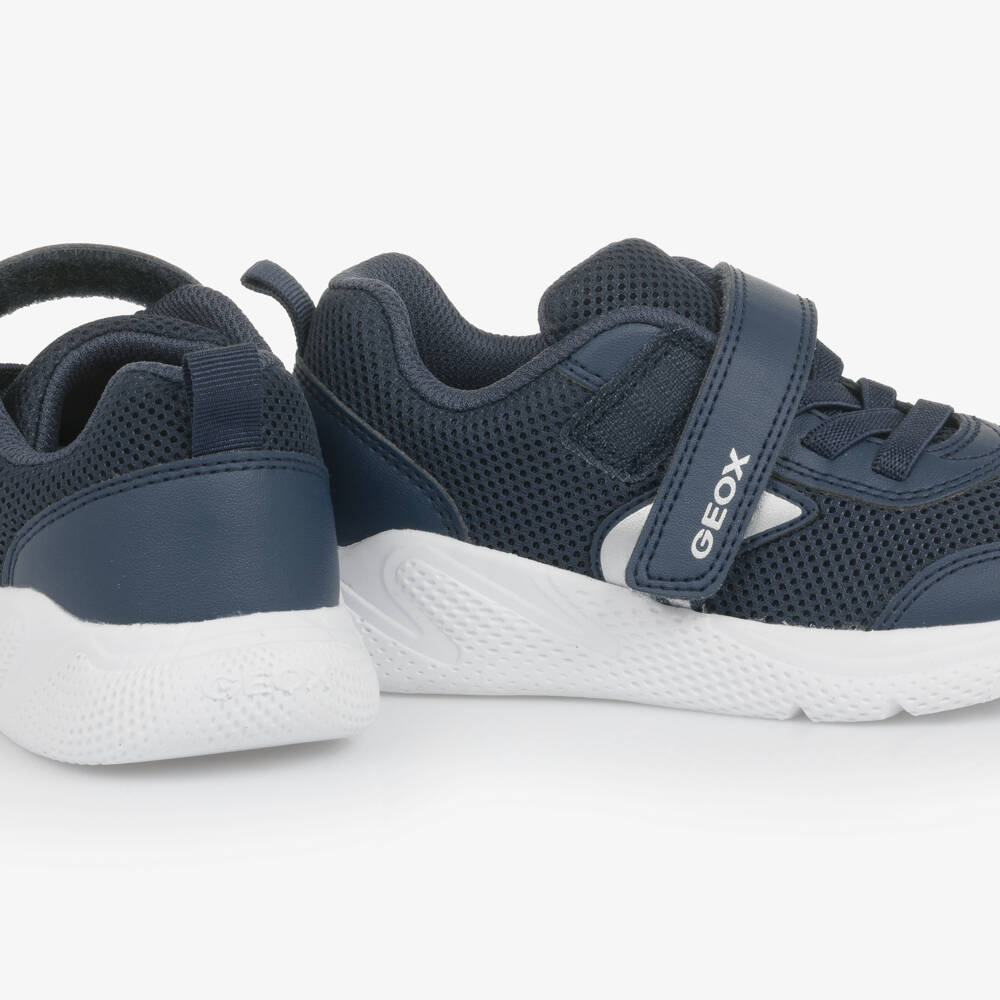 Geox-Boys Navy Blue Faux Leather & Mesh Trainers | Childrensalon Outlet