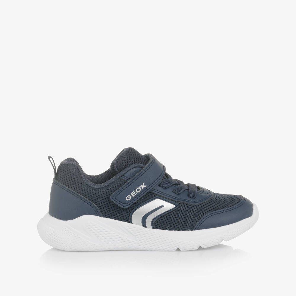 Geox-Boys Navy Blue Faux Leather & Mesh Trainers | Childrensalon Outlet