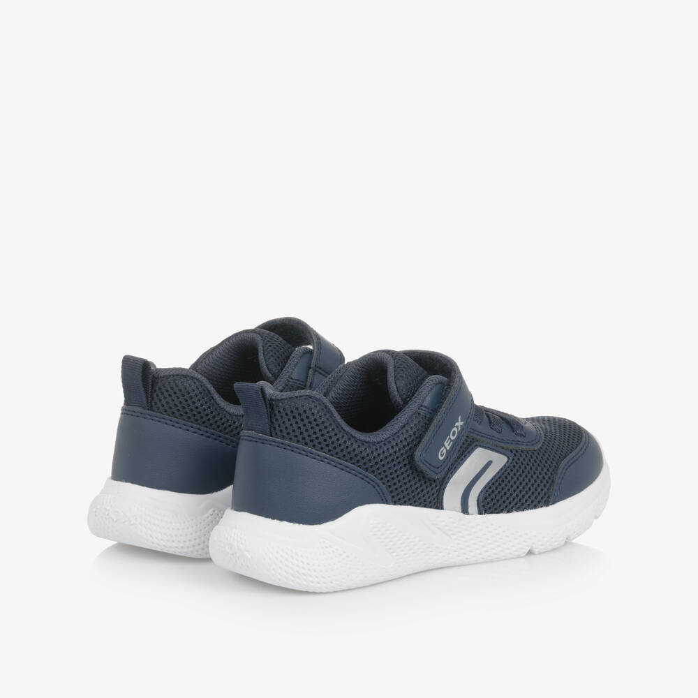 Geox-Boys Navy Blue Faux Leather & Mesh Trainers | Childrensalon Outlet