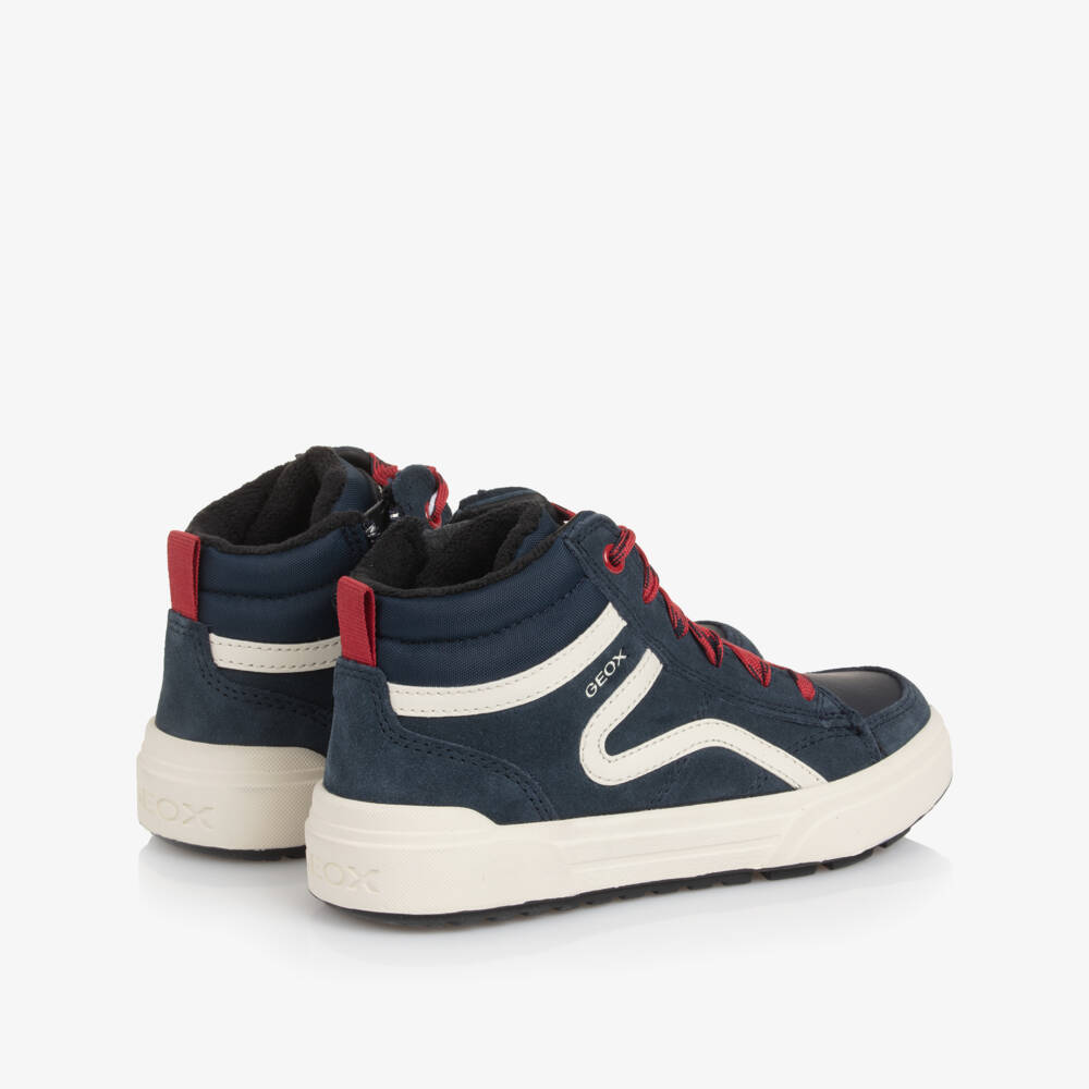 Geox-Boys Navy Blue High-Top Trainers with Fleece Lining | Childrensalon Outlet