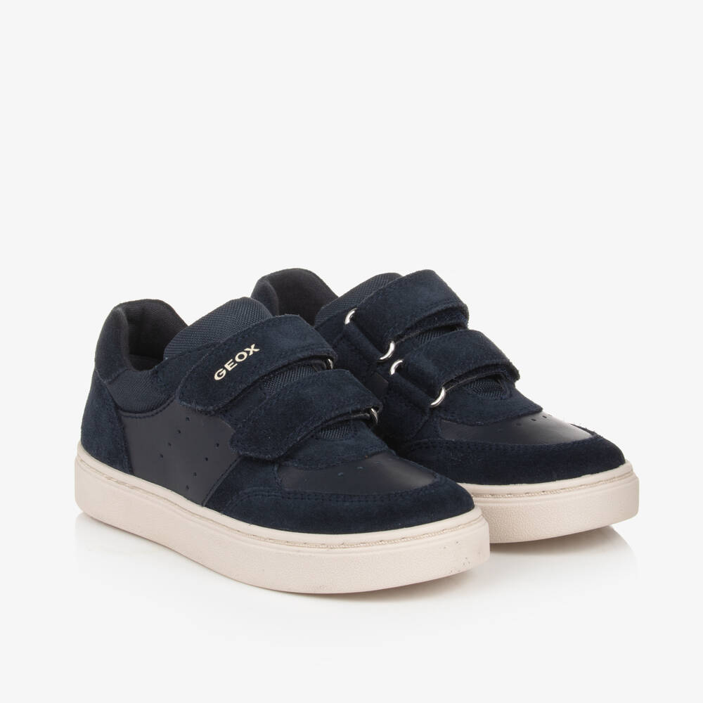 Geox-Boys Navy Blue Leather Velcro Trainers | Childrensalon Outlet
