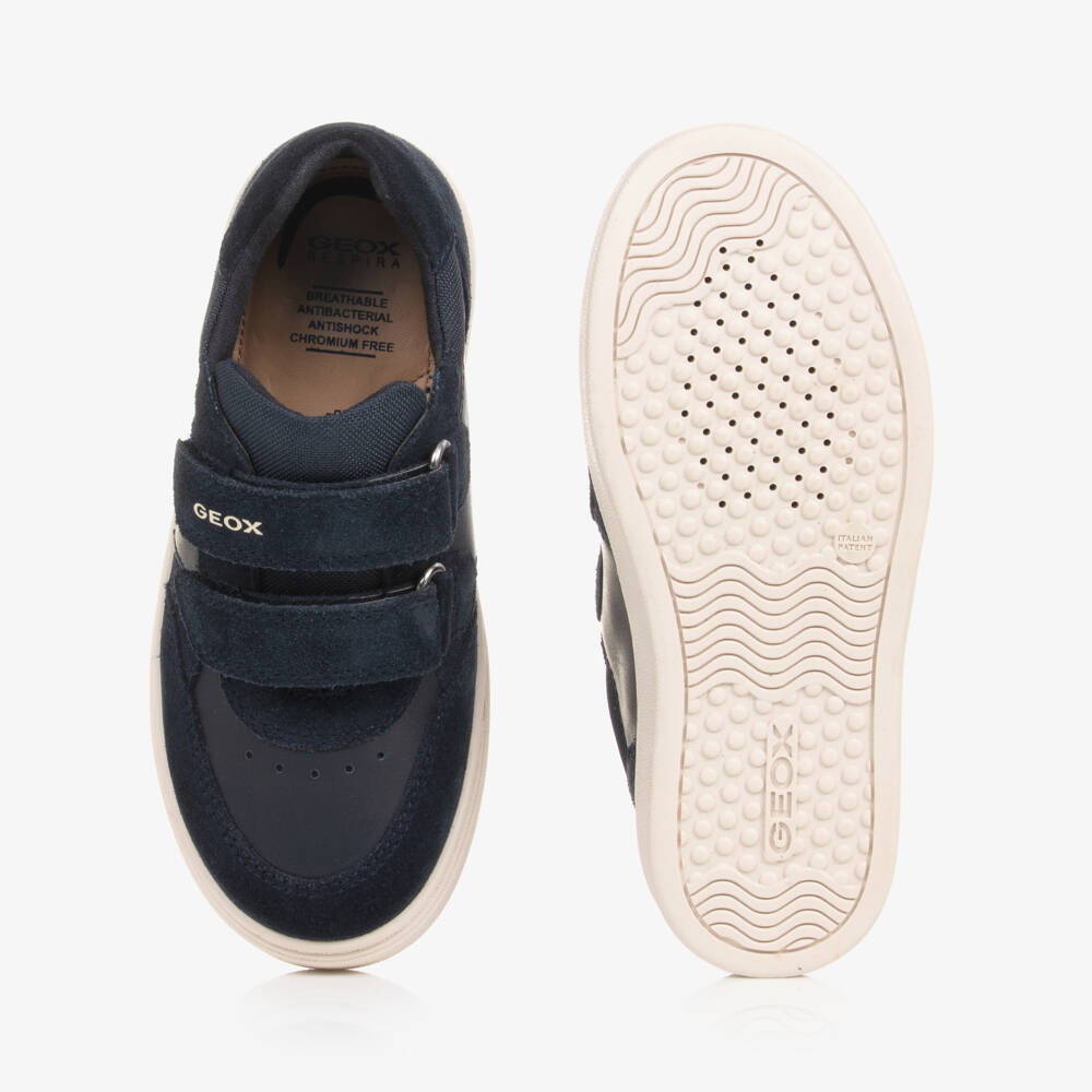 Geox-Boys Navy Blue Leather Velcro Trainers | Childrensalon Outlet