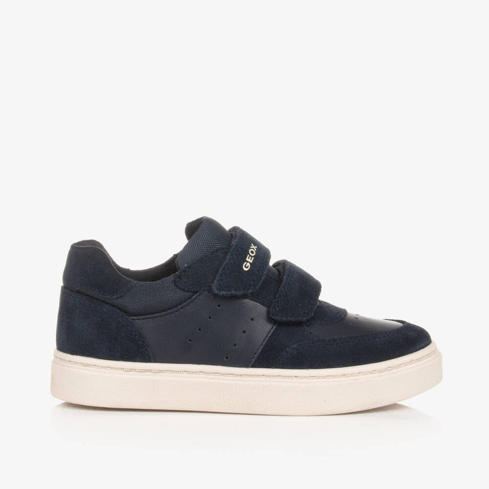 Geox-Boys Navy Blue Leather Velcro Trainers | Childrensalon Outlet