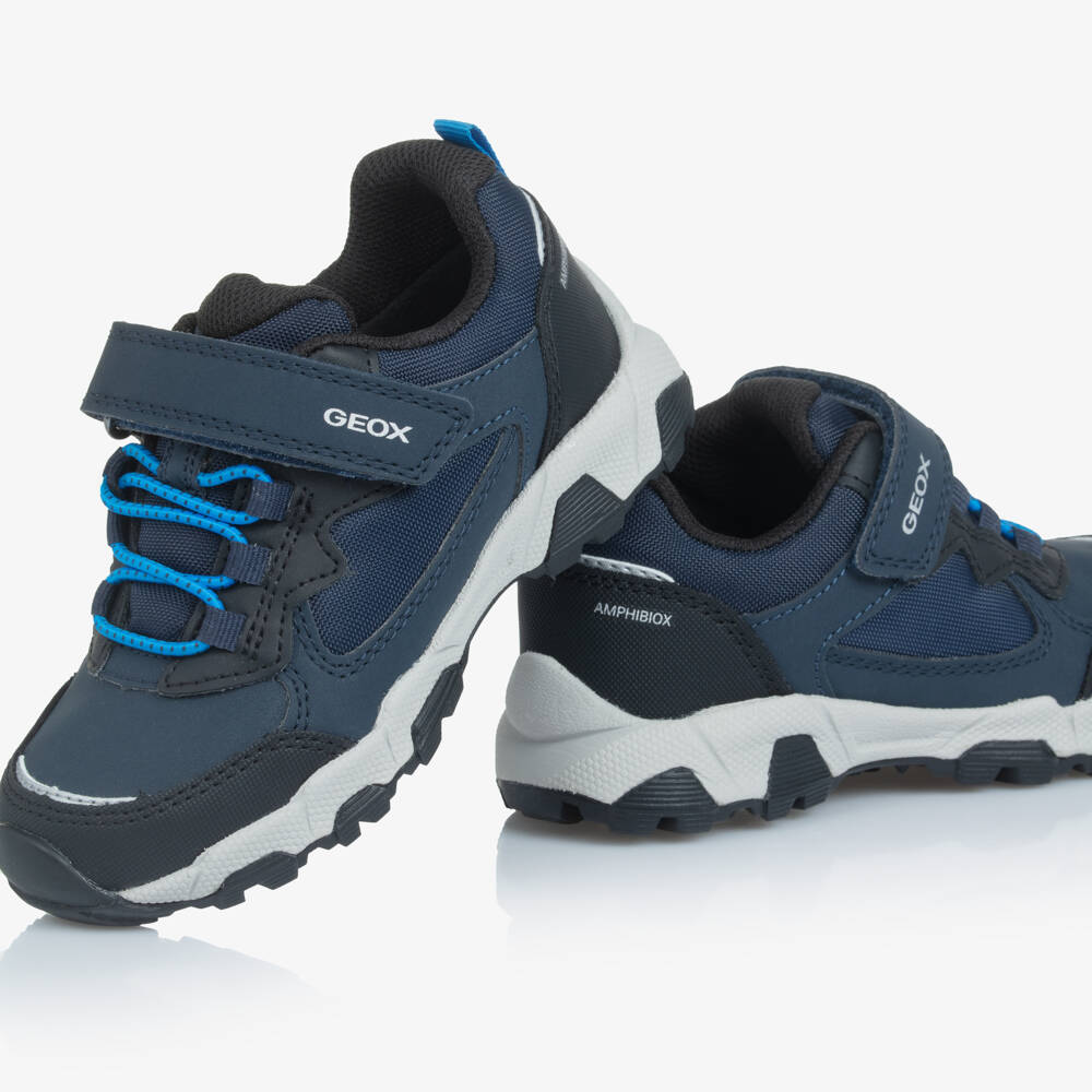 Geox-Boys Navy Blue Mesh & Faux Leather Waterprood Trainers | Childrensalon Outlet