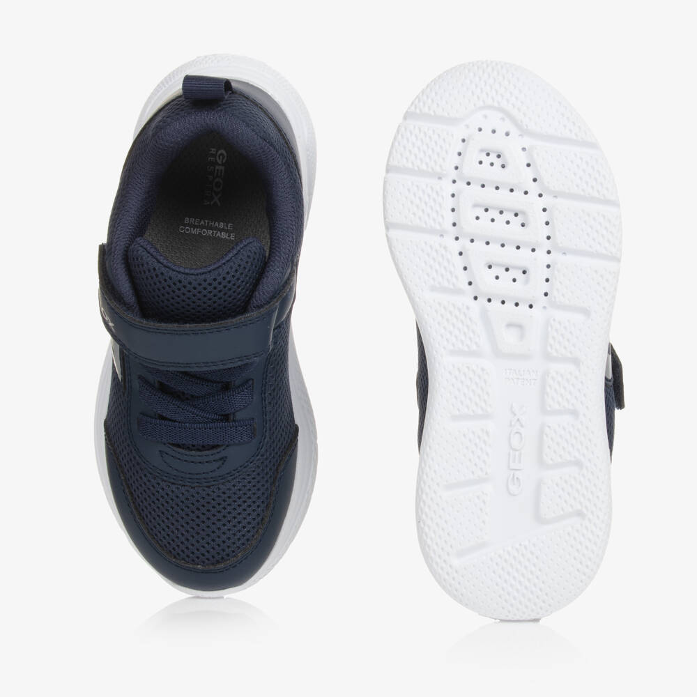 Geox-Boys Navy Blue Mesh Velcro Trainers | Childrensalon Outlet
