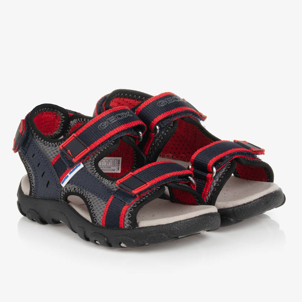 Geox - Boys Navy Blue & Red Velcro Sandals  | Childrensalon