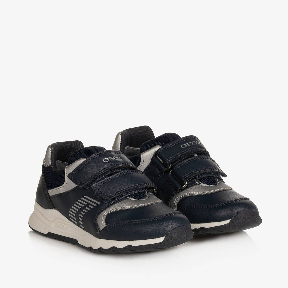 Geox - Boys Navy Blue & Silver Velcro Trainers | Childrensalon