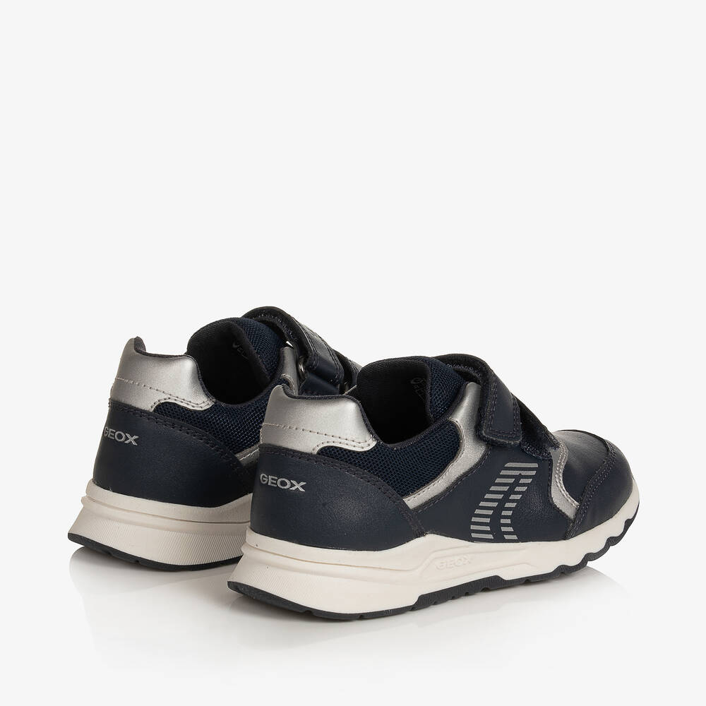 Geox-ترينرز بشريط لاصق جلد صناعي لون كحلي وفضّي | Childrensalon Outlet