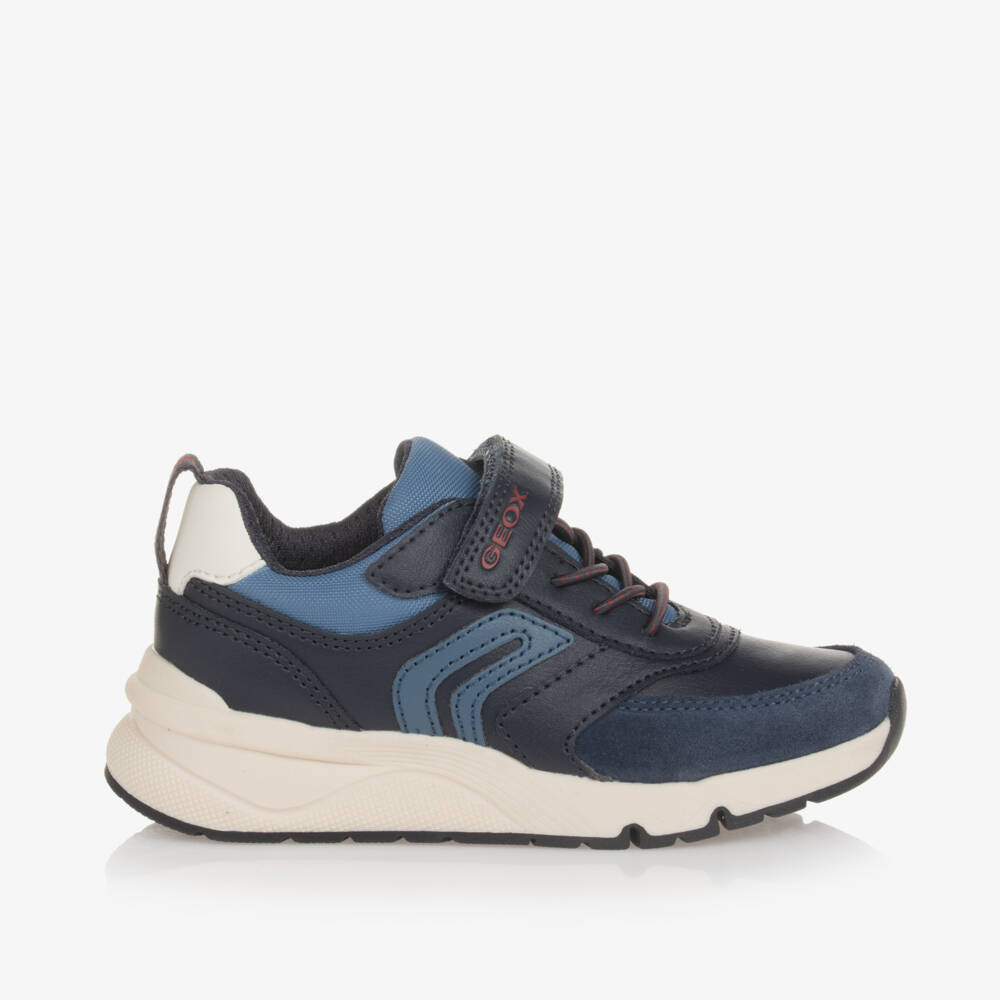 Geox-Boys Navy Mesh & Leather Trainers | Childrensalon Outlet