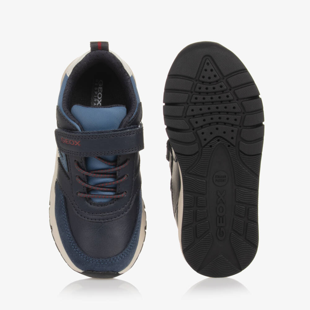 Geox-Boys Navy Mesh & Leather Trainers | Childrensalon Outlet