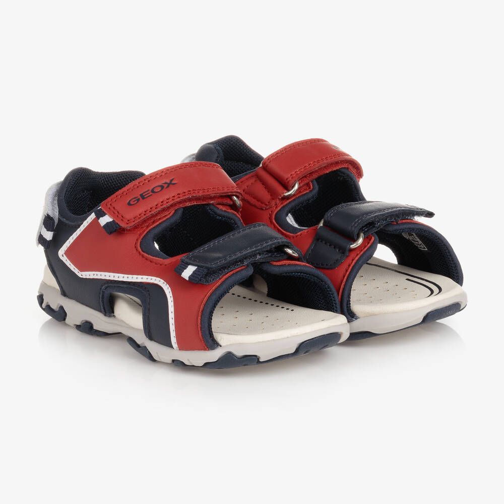 Geox - Boys Red & Blue Leather Sandals | Childrensalon