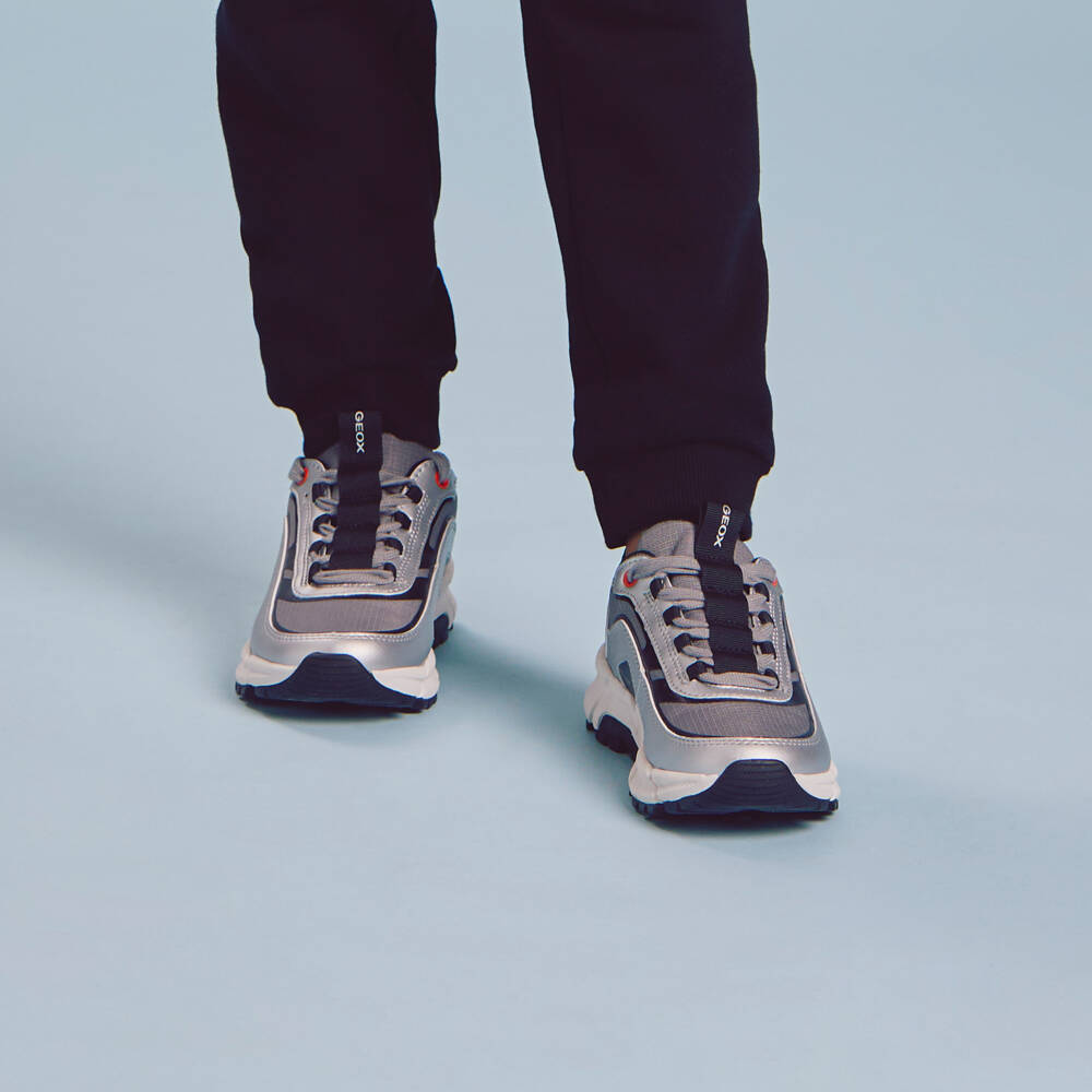 Geox-Boys Silver & Black Lace-Up Trainers | Childrensalon Outlet