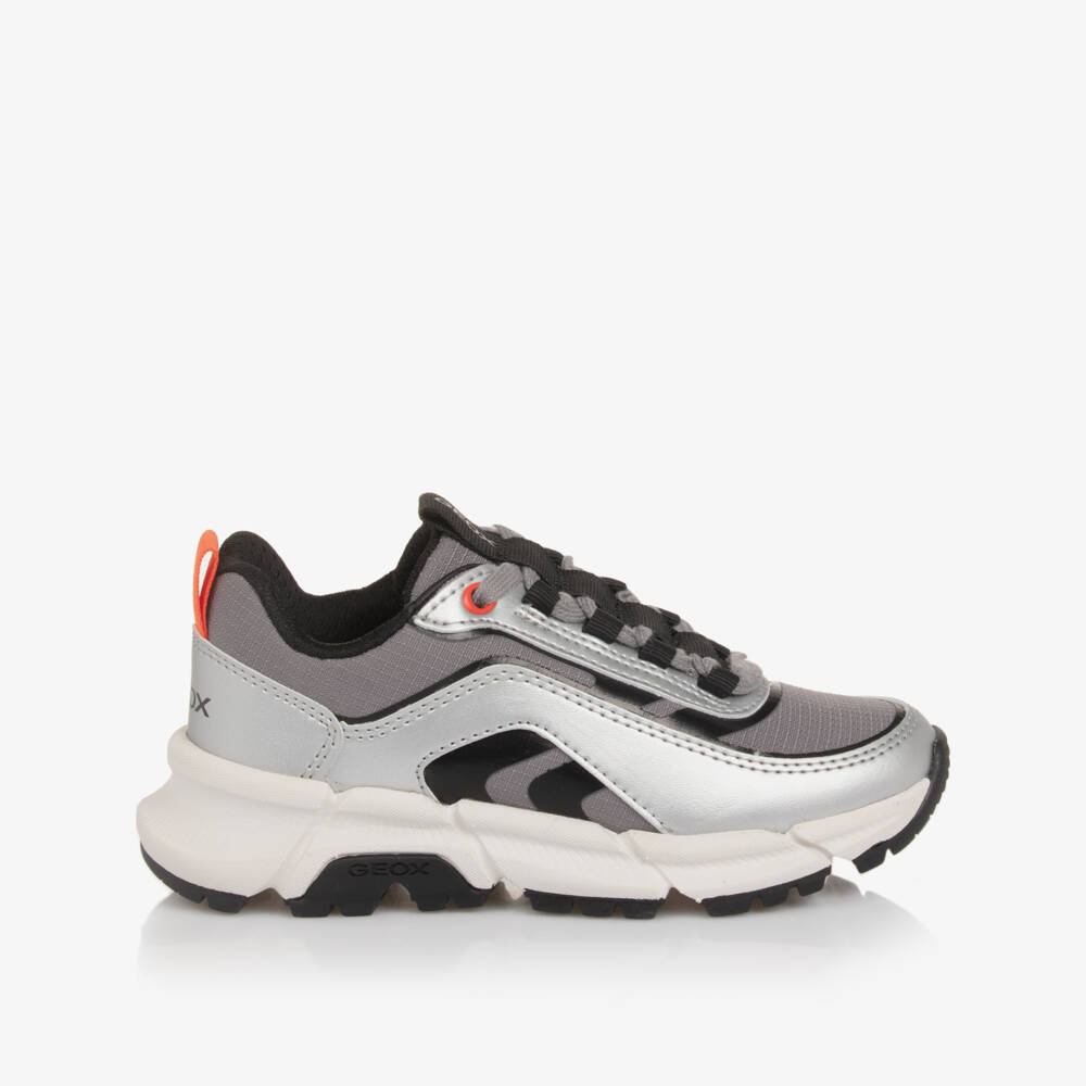 Geox-Boys Silver & Black Lace-Up Trainers | Childrensalon Outlet