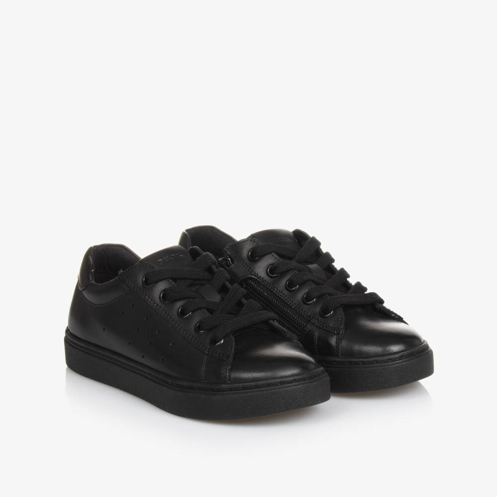 Geox-Boys Sleek Black Leather Sneakers | Childrensalon Outlet