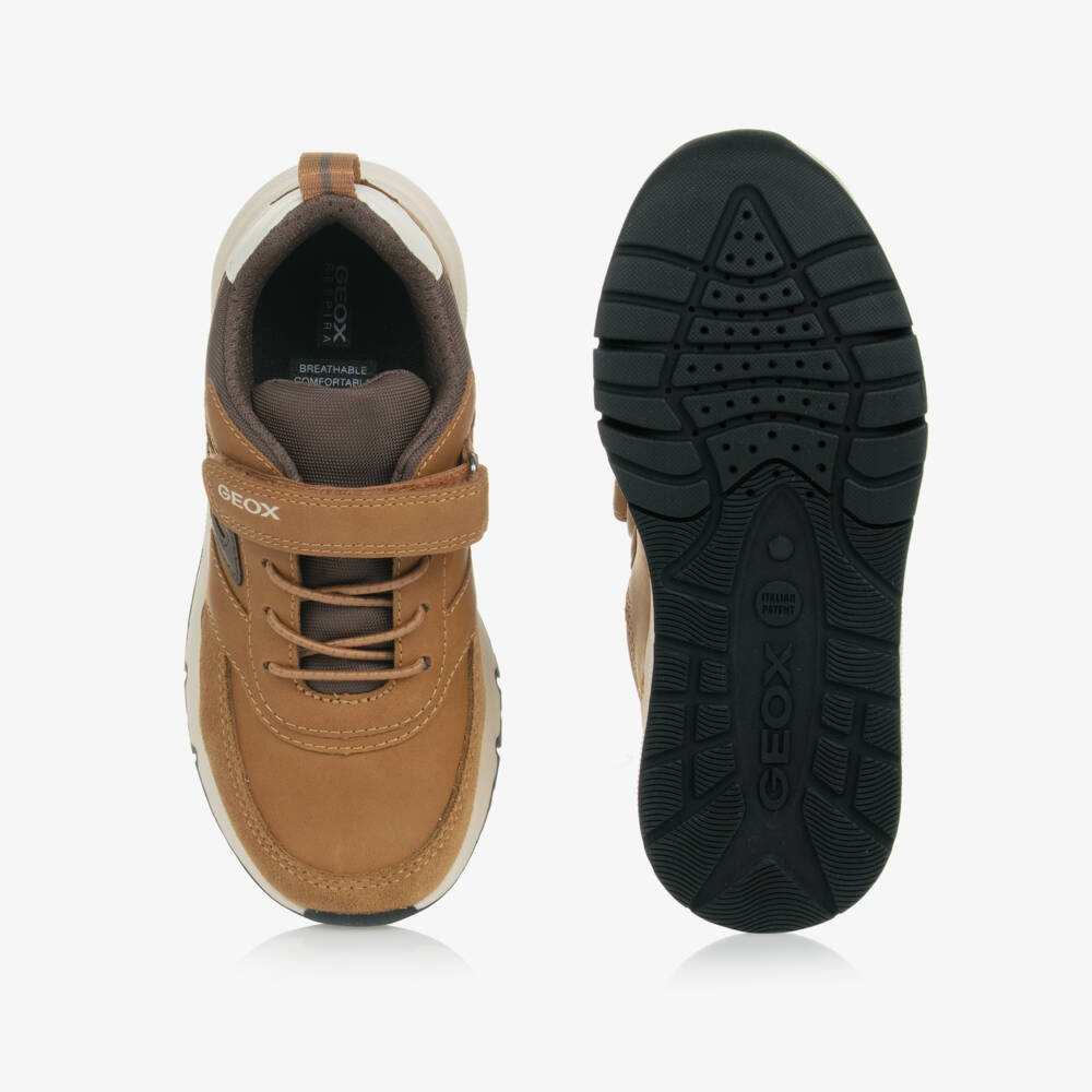 Geox-Boys Tan Faux Leather Trainers | Childrensalon Outlet