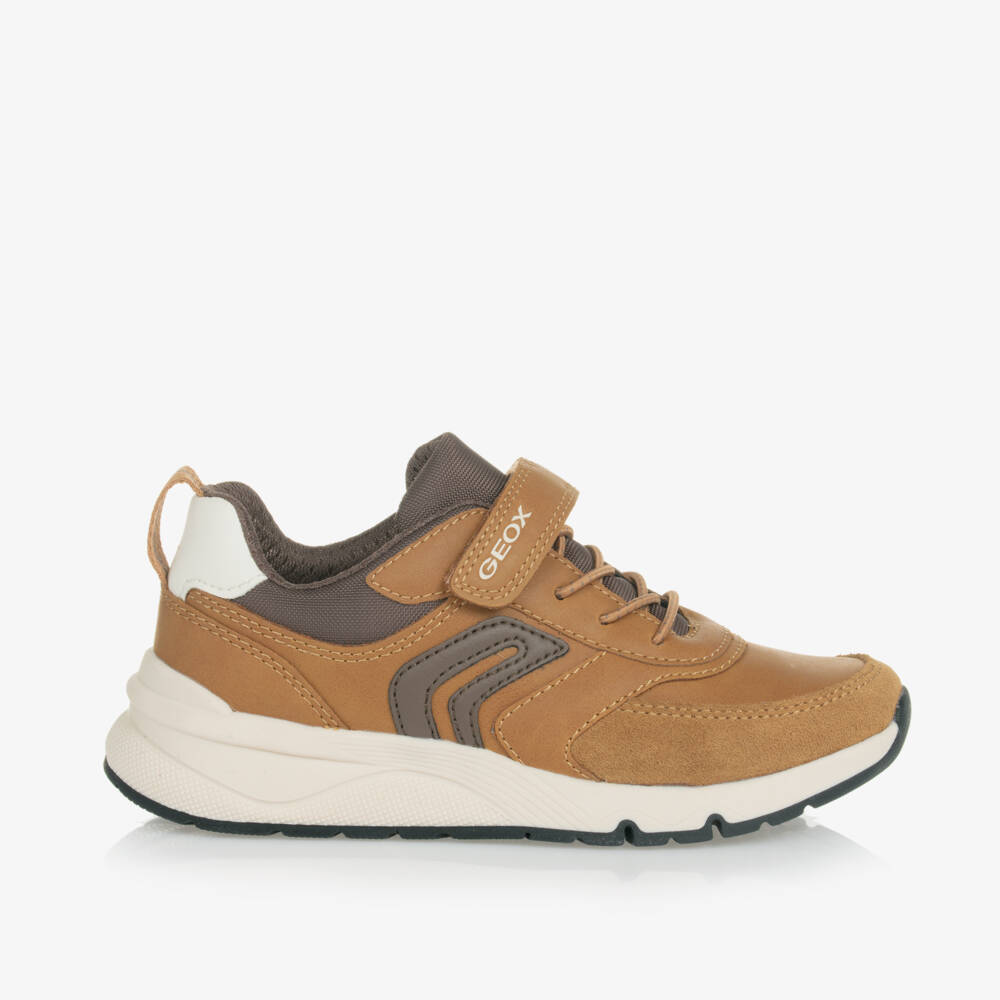 Geox-Boys Tan Faux Leather Trainers | Childrensalon Outlet