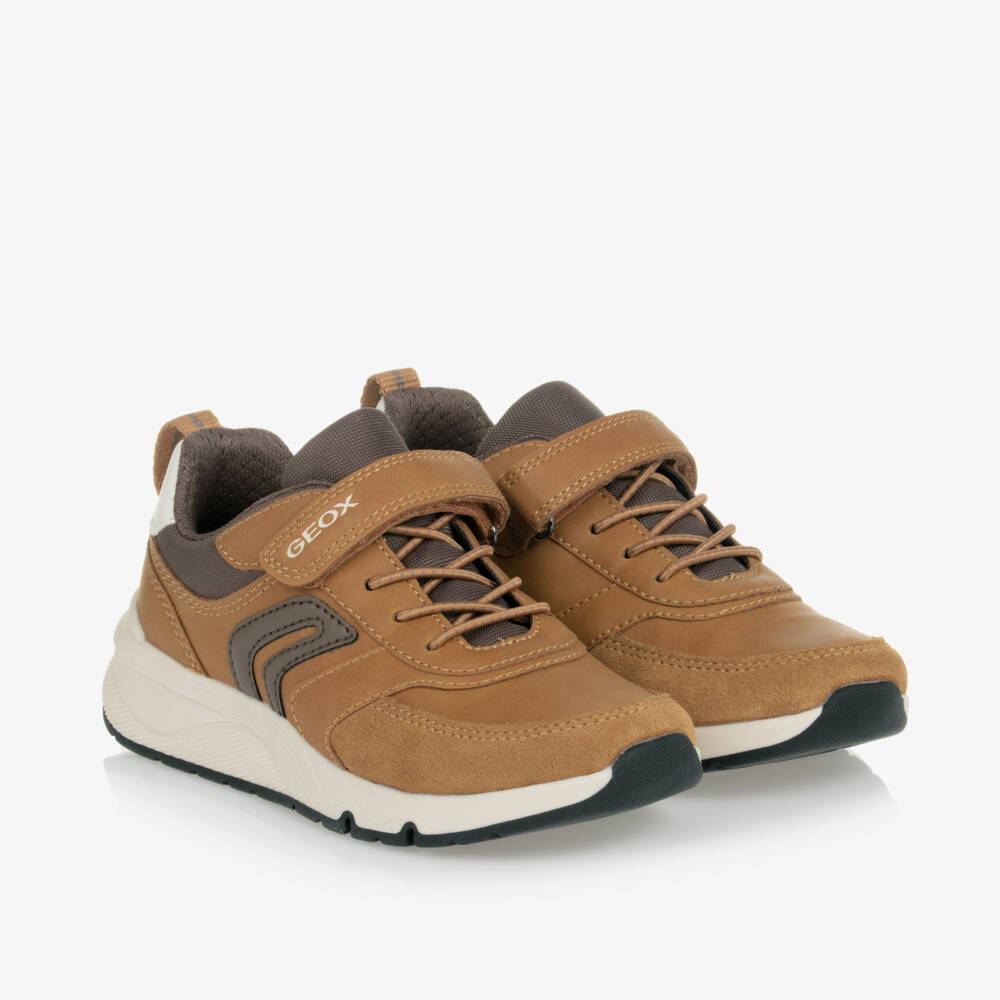 Geox-Boys Tan Faux Leather Trainers | Childrensalon Outlet