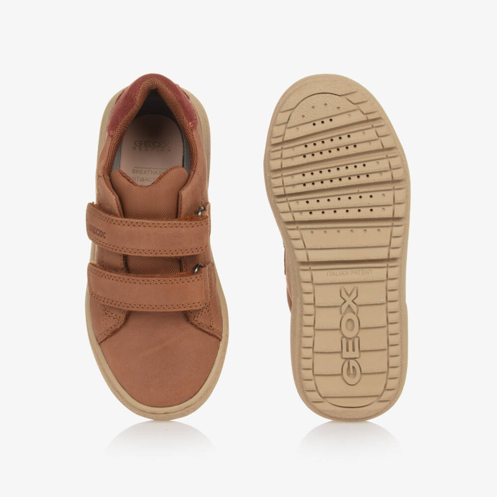 Geox-Boys Tan Leather Strap Trainers | Childrensalon Outlet