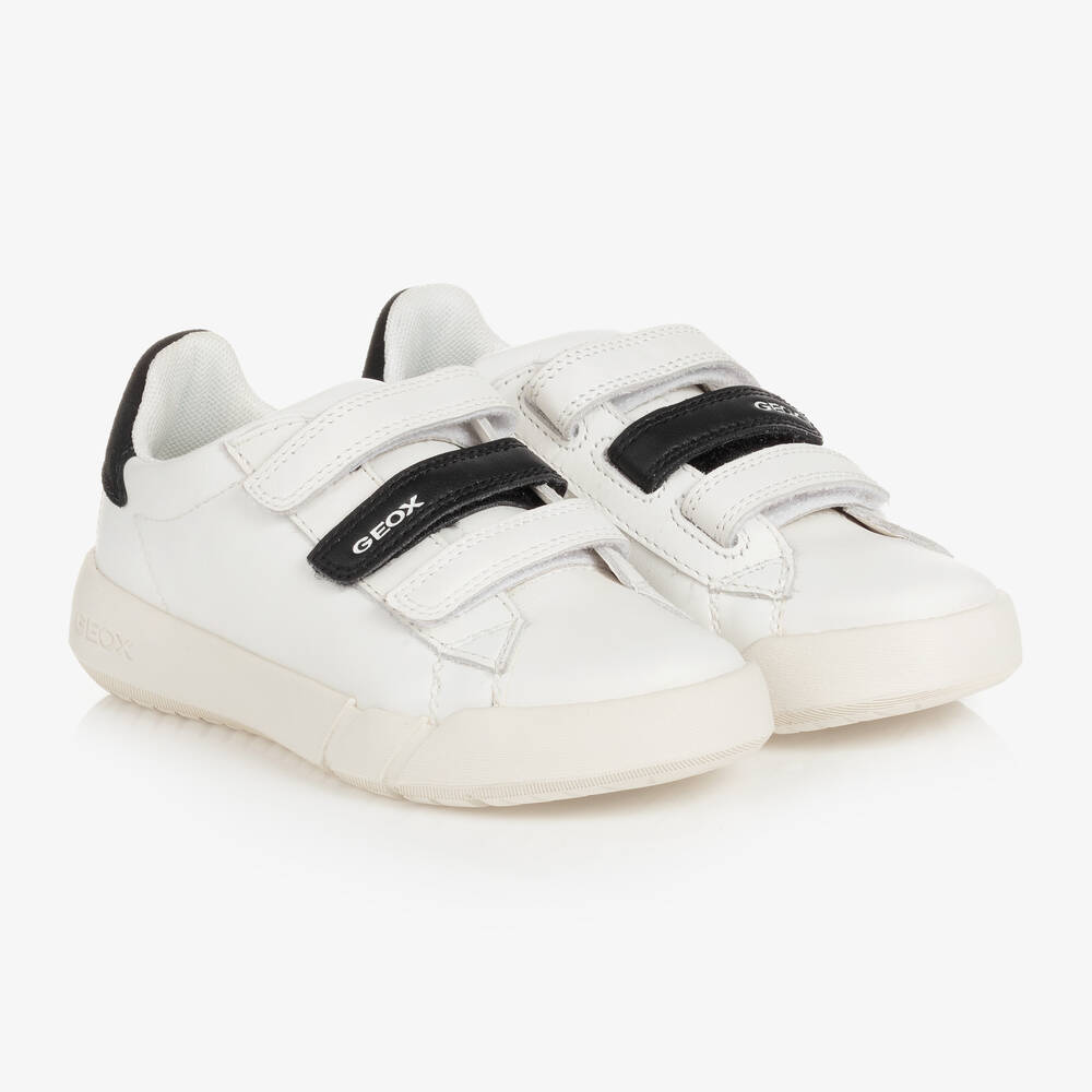 Geox - Baskets blanches et noires en cuir | Childrensalon