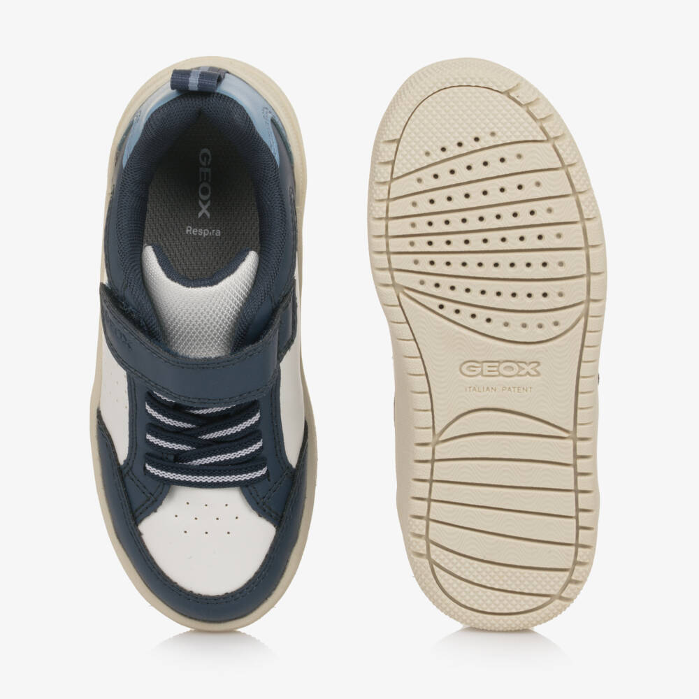 Geox-Boys White & Blue Faux Leather Trainers | Childrensalon Outlet